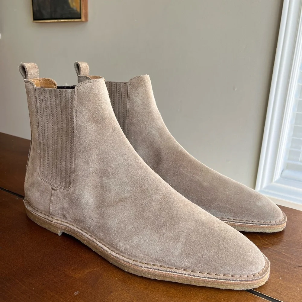 Sz 12 Saint Laurent Beige Suede Leather Chelsea Boots - Picture 1 of 10